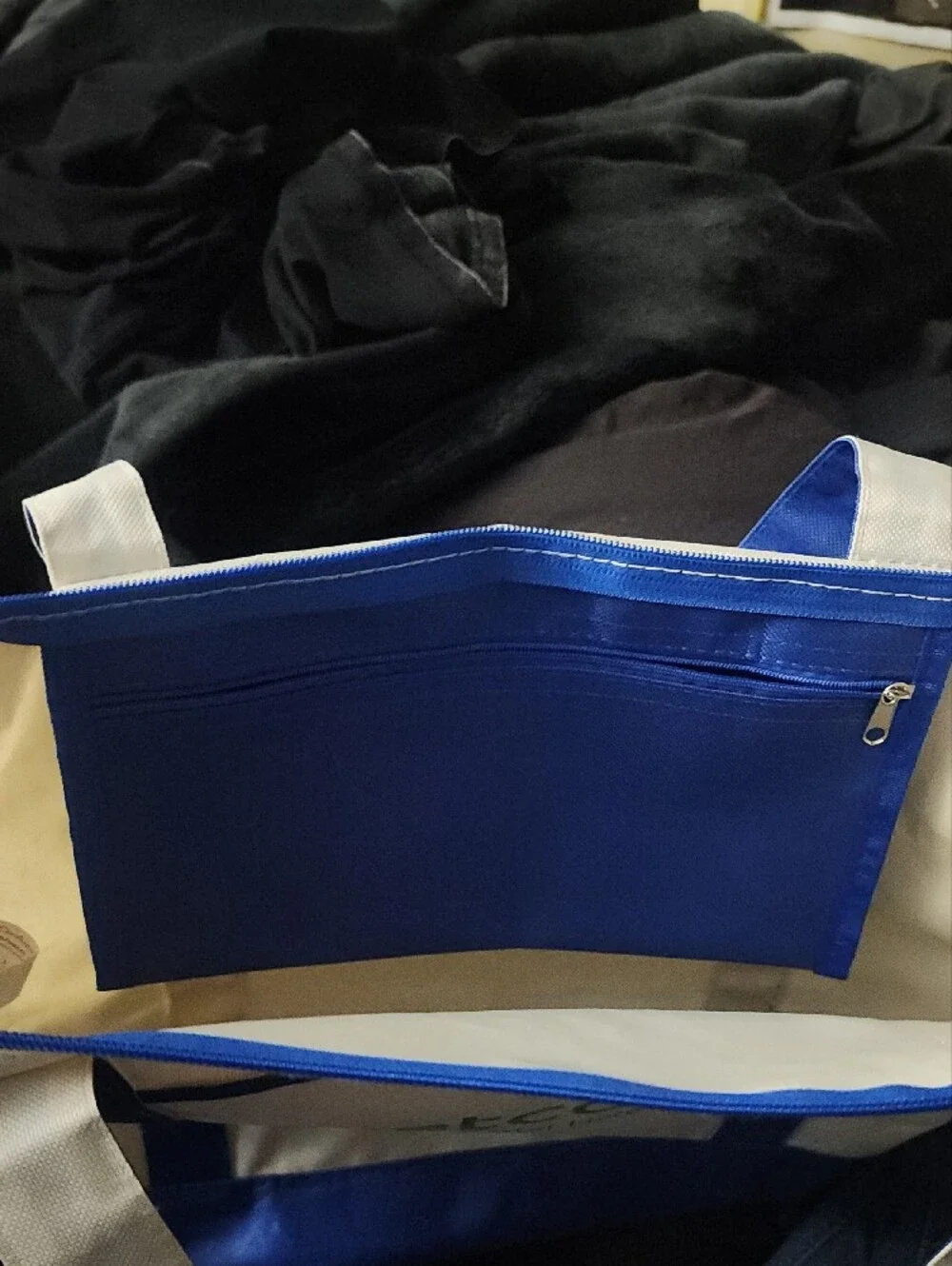 White and Blue Canvas Tote Bag